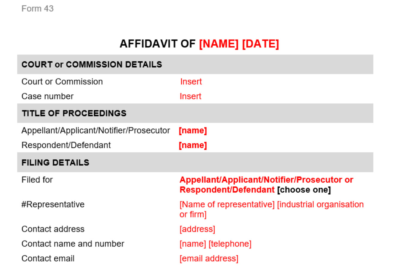 Affidavits | Industrial Relations Commission (IRC)